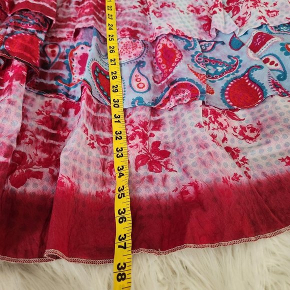 Paisley tiered pink blue dye Maxi Skirt mixed print patchwork - Picture 8 of 13